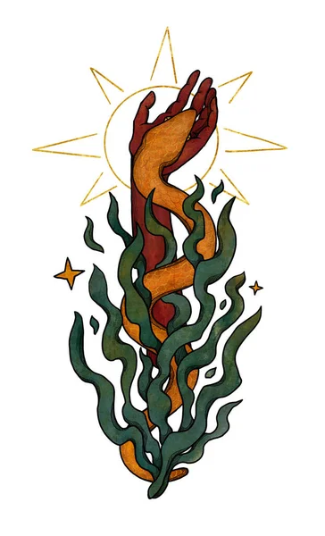 Illustrazione Del Serpente Boho Disegnato Mano Arte Colorata Composizione Floreale — Foto Stock