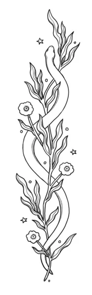 Ilustração Serpente Boho Desenhada Mão Ilustração Decorativa Preto Branco Composição — Fotografia de Stock