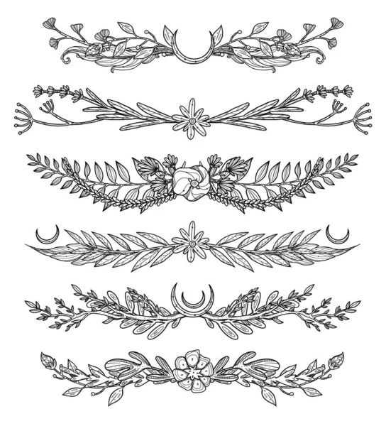 Cornici Fiori Set Botanico Disegnato Mano Line Art Composizione Floreale — Foto Stock