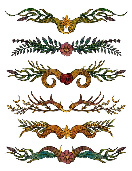 Molduras Flores Composições Botânicas Desenhadas Mão Cor Ouro Elemento Vintage — Fotografia de Stock