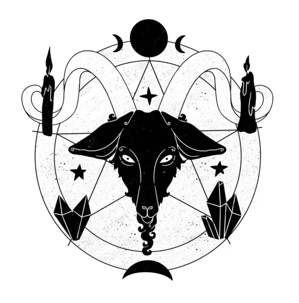 女巫们熟悉的作品 神秘的山羊 装饰轮廓 Boho和古董收藏品 巫术和异教艺术 装饰的性质 与白种人隔离 — 图库照片