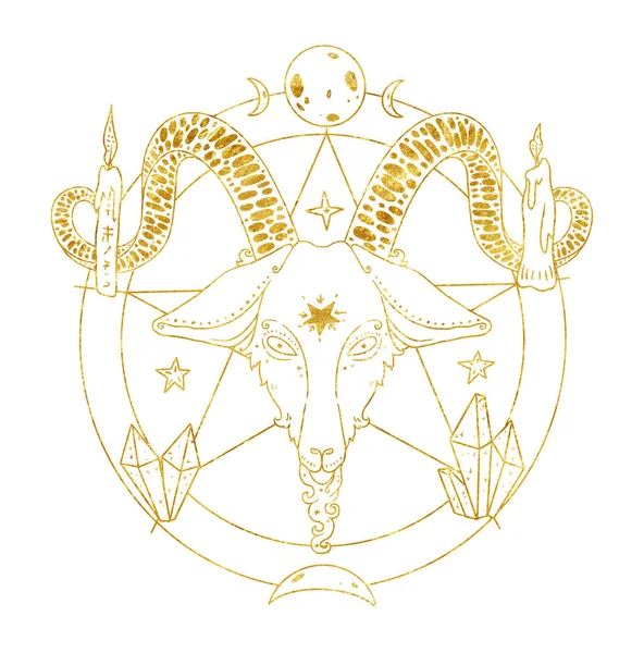 Composição Familiar Das Bruxas Cabra Misteriosa Linha Arte Dourada Boho — Fotografia de Stock
