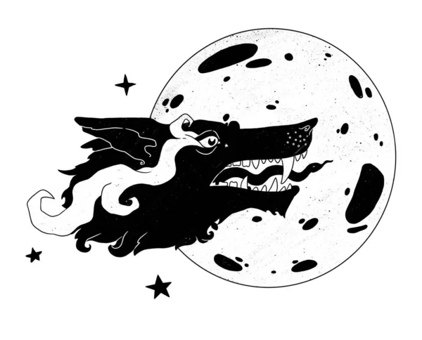 Знакомая Композиция Ведьм Таинственный Волк Декоративный Силуэт Бохо Винтажная Коллекция — стоковое фото