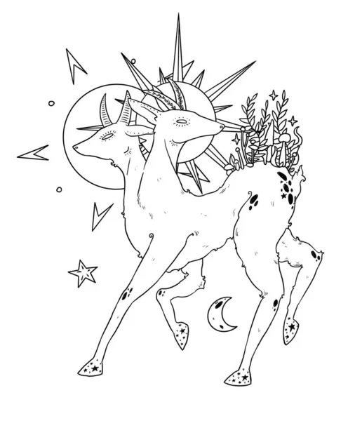 Heksen Bekende Compositie Een Mysterieus Hert Decoratieve Lijnkunst Illustraties Boho — Stockfoto