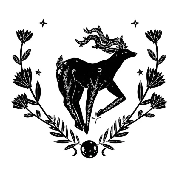Witches Familiar Composition Mystery Deer Decorative Silhouette Boho Vintage Collection — Stock Photo, Image