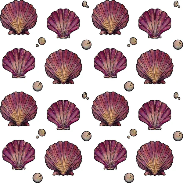 Underwater Fantasy Seamless Patterns Hand Drawn Colored Unusual Shells Boho — Stock Photo, Image