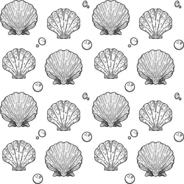 Underwater Fantasy Seamless Patterns Hand Drawn Line Art Unusual Shells — Stock Photo, Image