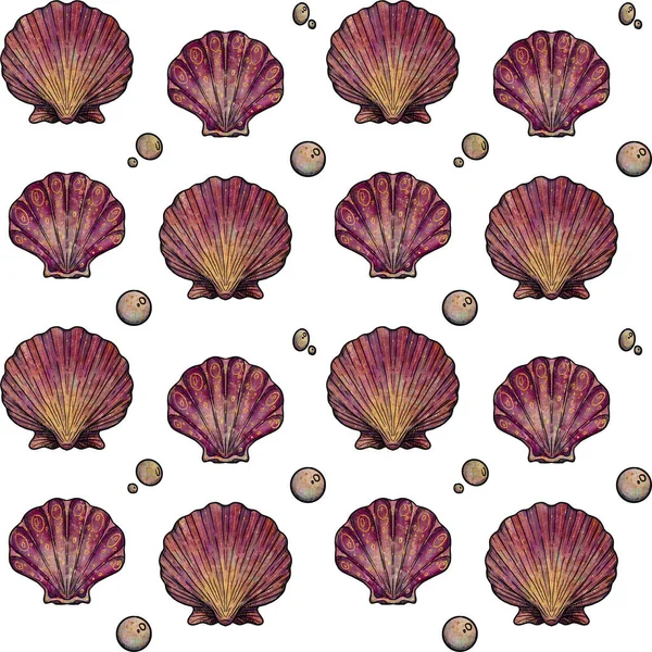 Underwater Fantasy Seamless Patterns Hand Drawn Colored Unusual Shells Boho — Stock Photo, Image