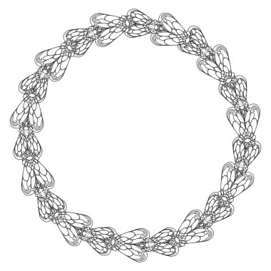 Boho çiçek çerçevesi. El yapımı sanat çizimleri. Vintage elementi. Wiccan ve pagan sanatı. Dekoratif bir doğa. Beyazda izole edilmiş