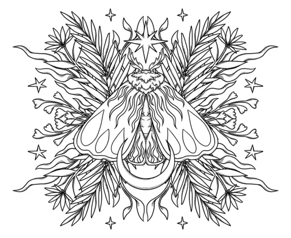 Иллюстрация Ручное Рисование Насекомого Цветочный Состав Винтажный Элемент Викканское Языческое — стоковое фото