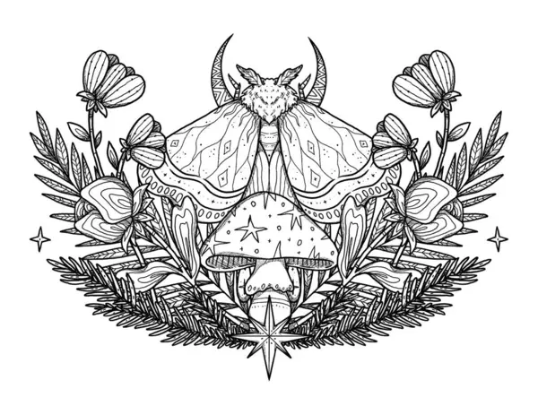 Ilustracja Motyli Boho Ręcznie Narysowana Sztuka Owadów Kompozycja Kwiatowa Element — Zdjęcie stockowe