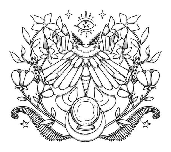 Ilustracja Motyli Boho Ręcznie Narysowana Sztuka Owadów Kompozycja Kwiatowa Element — Zdjęcie stockowe