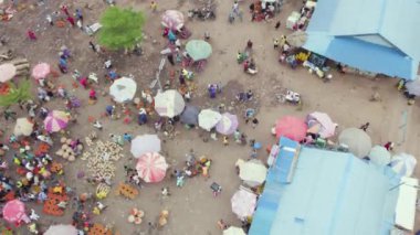 12th  july 2023, Mararaba,Nassarawa state Nigeria: Drone shot of aerial view of Africa local market and buyer Market in orange market Mararaba,Nigeria west Africa