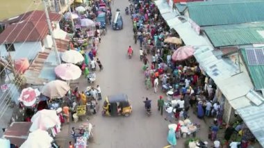12th  july 2023, Mararaba,Nassarawa state Nigeria: Drone shot of aerial view of Africa local market and buyer Market in orange market Mararaba,Nigeria west Africa