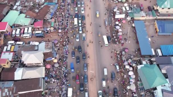 Juli 2022 Lagos Nigeria Drone Shot Van Drukke Straat Drukke — Stockvideo