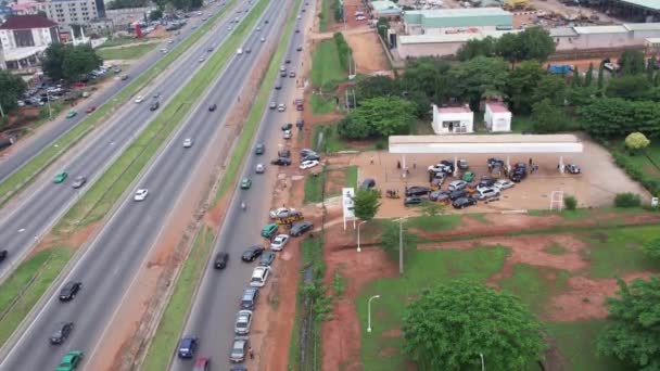 2022 Július Lagos Nigéria Drónfelvétel Forgalmas Utcai Forgalomról Afrika Zsúfoltságáról — Stock videók