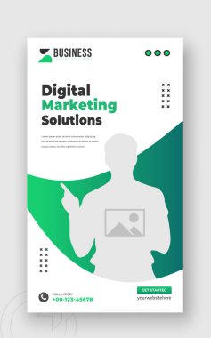 İş pazarlama uzmanı ve yaratıcı sosyal medya kapak yazısı veya web afişi hikaye tasarımı, soyut şekilli yeşil ve siyah renk düzeni şablonu