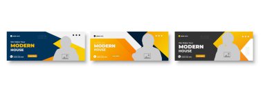 Paket Emlak Evi ve zarif modern soyut ev seti satılık emlak Facebook kapağı, afiş, pürüzsüz grafiksel arka plan rengi reklam şablonu