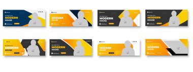 Paket Emlak Evi ve zarif modern soyut ev seti satılık emlak Facebook kapağı, afiş, pürüzsüz grafiksel arka plan rengi reklam şablonu