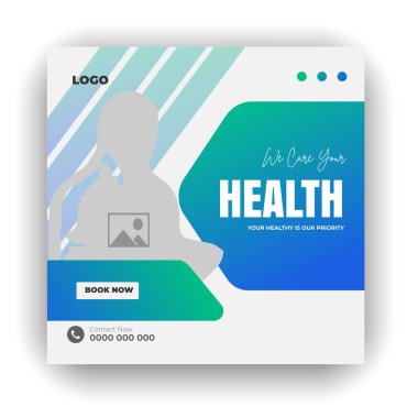 Tıbbi sağlık sosyal medyası kapak kapağı tasarımı seti ve zarif modern soyut klinik raporu pürüzsüz gradyan renk şablonu