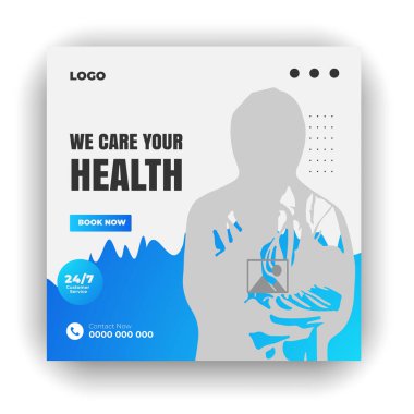 Hastane sosyal medya kapak kapağı tasarımı seti ve zarif modern soyut klinik raporu pürüzsüz gradyan renk şablonu