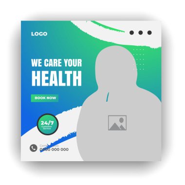 Hastane sosyal medya kapak kapağı tasarımı seti ve zarif modern soyut klinik raporu pürüzsüz gradyan renk şablonu