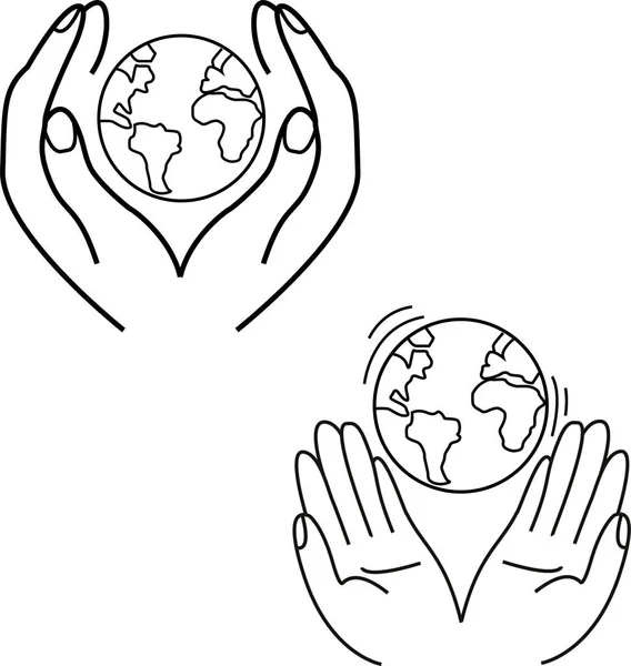 hand holding a globe and earth day icon