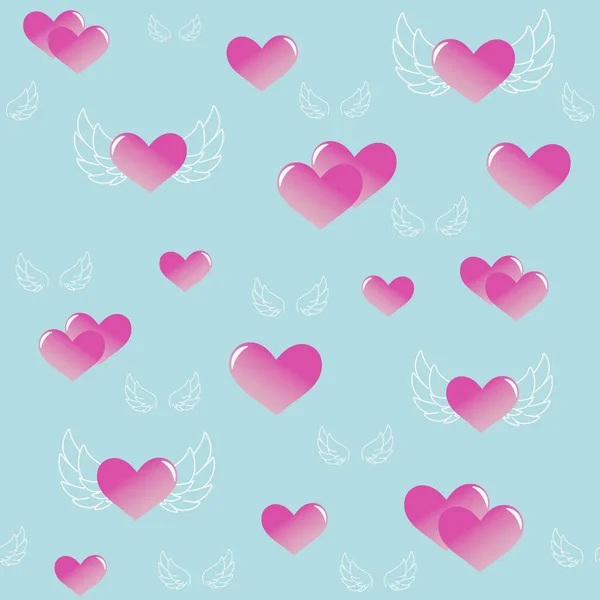 Corações Vetoriais Com Asas Para Dia Dos Namorados Fundo Azul — Fotografia de Stock