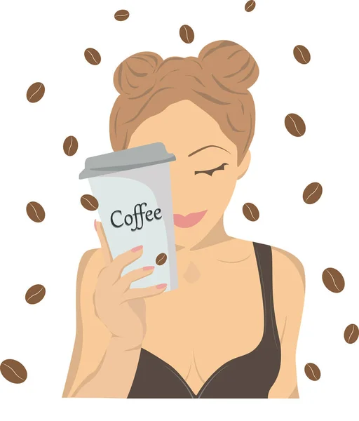 Vector Meisje Met Een Kopje Koffie Haar Handen — Stockfoto