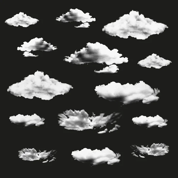 Nubes Blancas Aisladas Sobre Fondo Negro Ilustración Vectorial Eps — Vector de stock