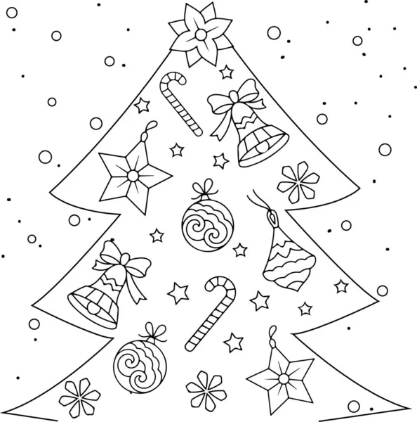 Scarabocchi Natalizi Disegnati Mano Albero Natale Con Palle — Vettoriale Stock