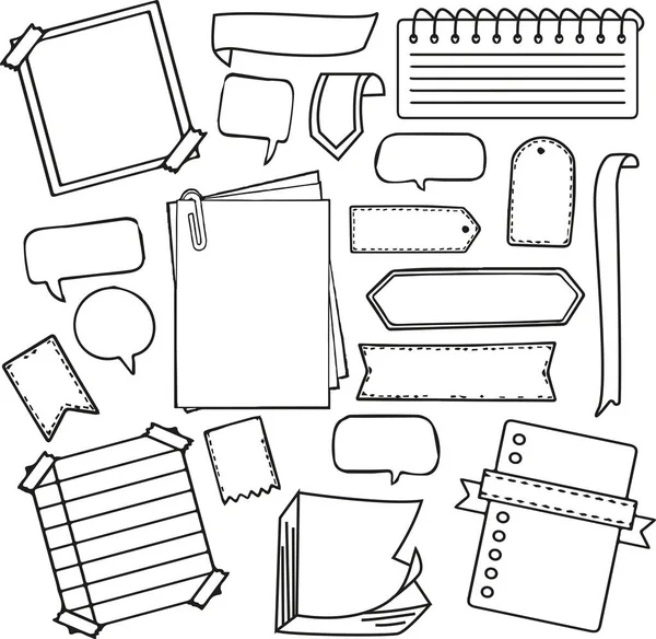 Conjunto Material Escritório Adesivos Esboço Desenhado Mão Conjunto Material Escritório —  Vetores de Stock