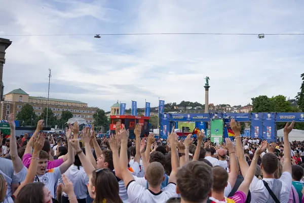 stock image Stuttgart, Germany, 05 July, 2024. The German national team compares the score in the match. Fans rejoice at the goal scored against the opponent