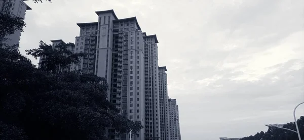 Capturing Modern Skyscraper Ασπρόμαυρη Φωτογραφία — Φωτογραφία Αρχείου