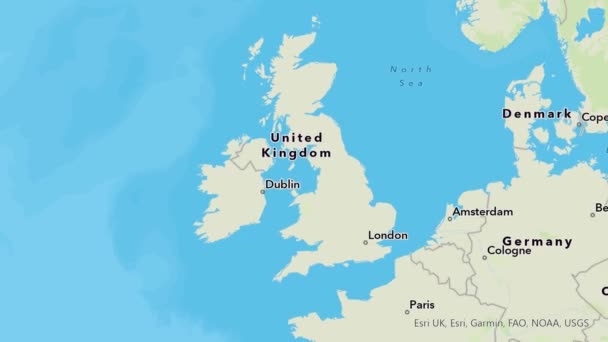 显示从英国到伦敦地图缩放动画的视频 — 图库视频影像