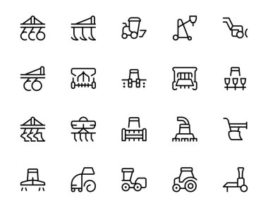 Tarım makineleri ikonu. Traktörler, tarımsal ulaşım, düz vektör ve illüstrasyon, grafik, düzenlenebilir felç. Web sitesi tasarımı, logosu, uygulaması, şablonu ve ui ux için uygun.