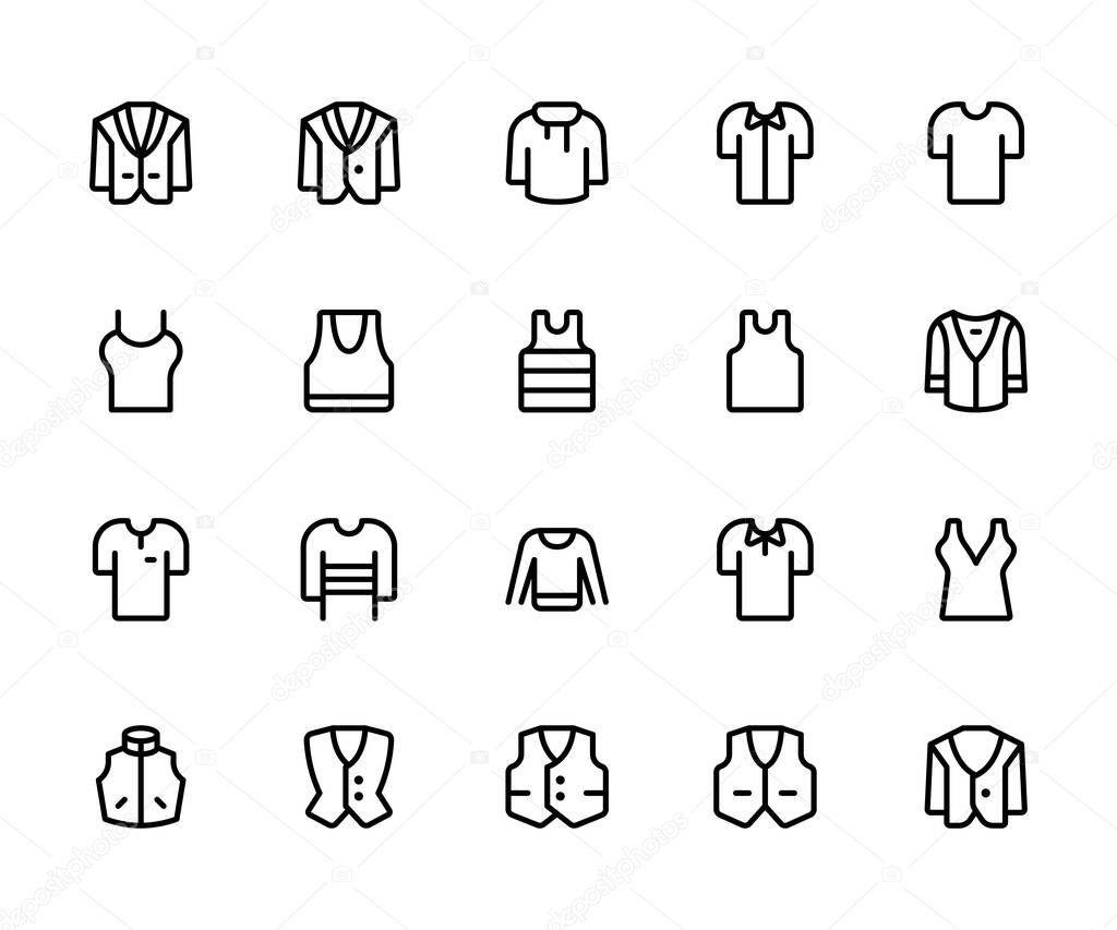 Sweater, Jacket, Winter Coat, Sweatshirt, Clothes, Fashion related icon editable Stroke line icons and Suitable for Web Page, Mobile App, UI, UX design.
