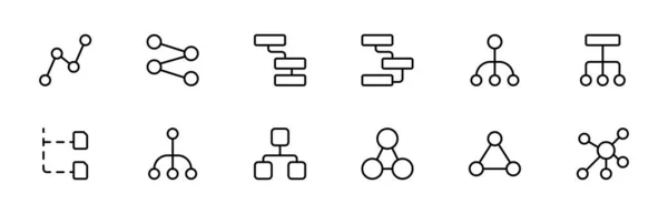 Hierarki Linje Ikon Set Struktur Hierarki Diagram Ikon Set Linje — Stock vektor