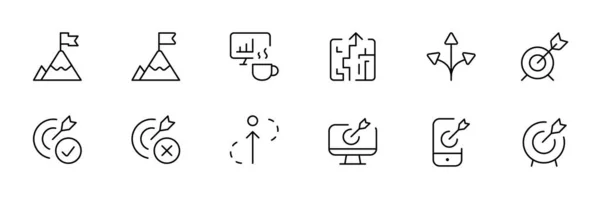 Business Strategy Related Vector Line Icons Enthält Icons Wie Zielpublikum — Stockvektor