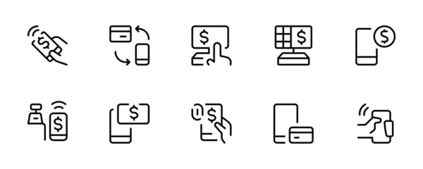 Modernes Bezahlen Moderne Fintech Bargeldlose Transaktionsikonen Einfache Zeilenkunst Stil Symbole — Stockvektor