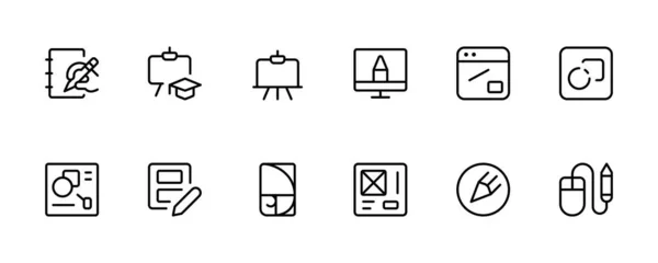 Conjunto Iconos Relacionados Con Diseño Gráfico Proceso Diseño Creatividad Related — Vector de stock