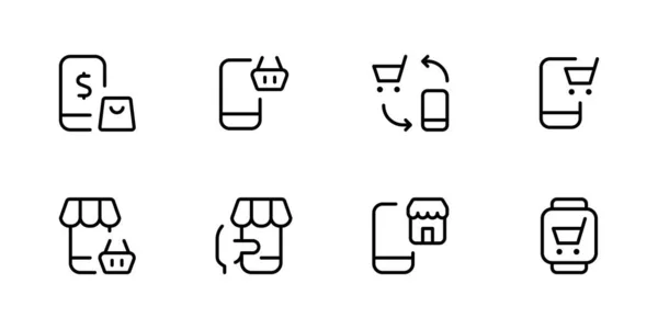 Mobile Commerce Shopping Icons Gesetzt Online Shopping Symbole Setzen Und — Stockvektor
