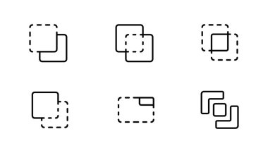 Pathfinder Araç Arayüzleri ızgara cetvel tabaka simgesi farklı biçim vektör illüstrasyonunda. Katman vektör simgeleri web, mobil, UI için doldurulmuş, ana hatlar, çizgi ve vuruş biçimi olarak tasarlanabilir