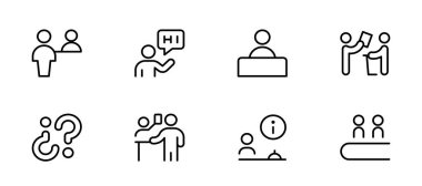 Müşteri hizmetleri masası simgesi, yardım masası, danışma masası, bana simge sor. Vektör grafik çizimi. Web sitesi tasarımı, logosu, uygulaması, şablonu ve ui için uygun.