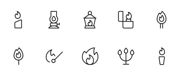 Feuerzeug Kerze Streichholz Streichhölzer Feuerbezogene Symbole Editierbar Stroke Und Geeignet — Stockvektor