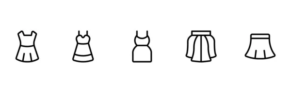 Oberteile Kleid Rock Kleidung Mode Bezogene Symbole Editierbar Strichlinie Symbole — Stockvektor