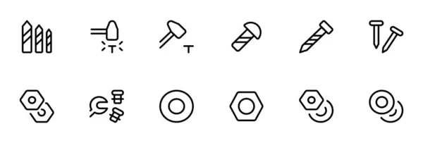 Schrauben Bolzen Unterlegscheiben Metallwaren Mutter Diy Hexaeder Metallnagel Bezogene Symbole — Stockvektor