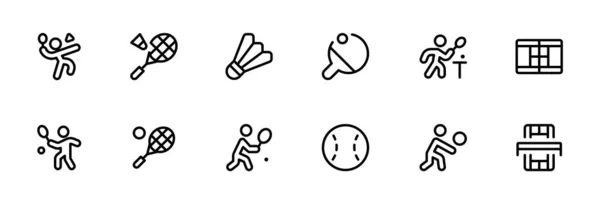Badminton Symbol Sportspiele Symbol Vektor Set Design Mit Editable Stroke — Stockvektor