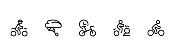 Ciclismo Ciclismo Ícone Vetor Definir Design Com Curso Editável Linha — Vetor de Stock