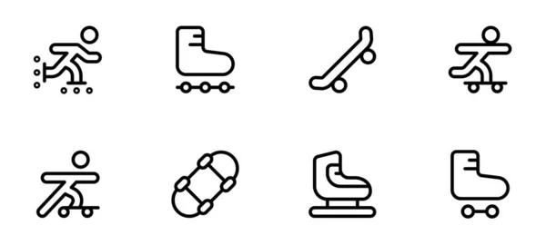 Skateboard Und Rollerblades Symbol Vektor Set Design Mit Editierbarem Stroke — Stockvektor